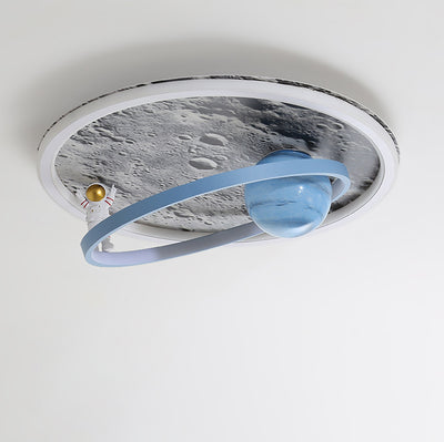 Plafonnier LED contemporain pour enfants scandinaves en fer aluminium résine acrylique rond avec astronaute et lune pour chambre 