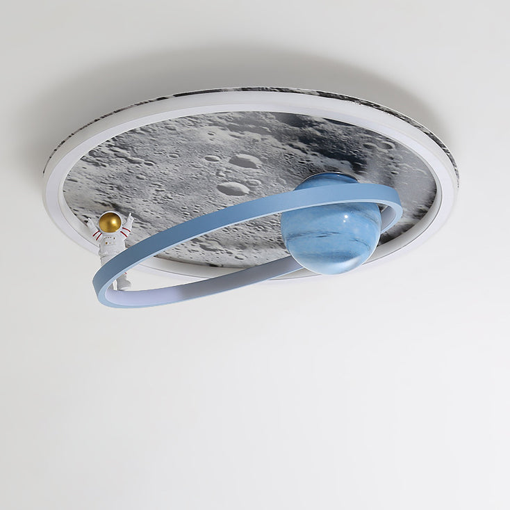 Plafonnier LED contemporain pour enfants scandinaves en fer aluminium résine acrylique rond avec astronaute et lune pour chambre 