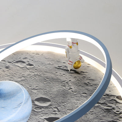 Plafonnier LED contemporain pour enfants scandinaves en fer aluminium résine acrylique rond avec astronaute et lune pour chambre 