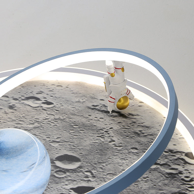 Plafonnier LED contemporain pour enfants scandinaves en fer aluminium résine acrylique rond avec astronaute et lune pour chambre 
