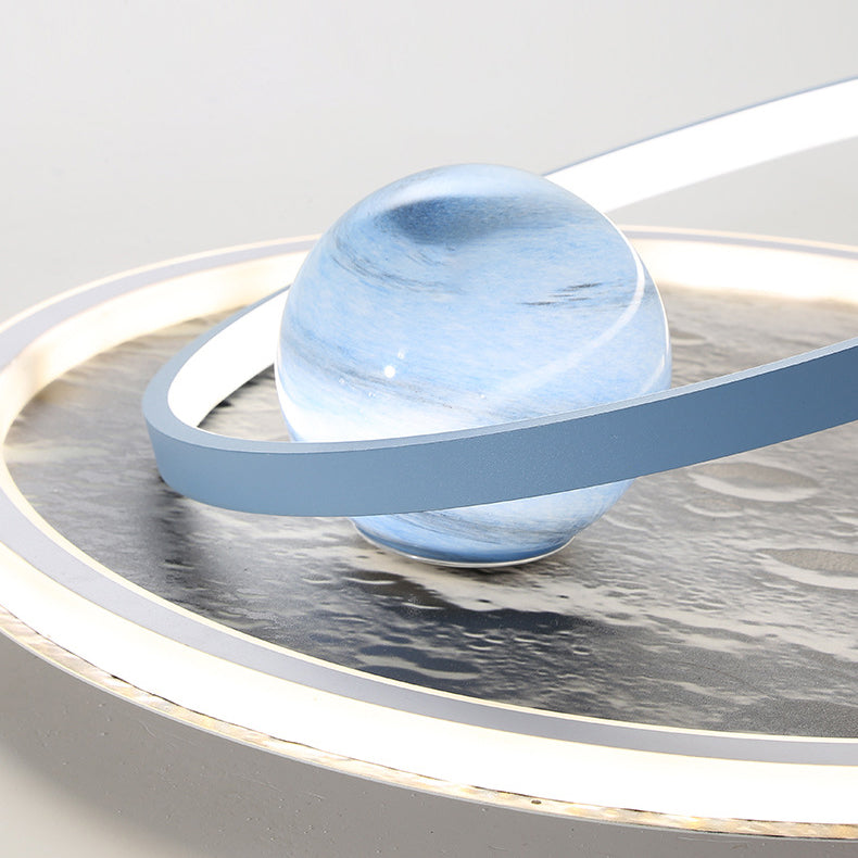 Plafonnier LED contemporain pour enfants scandinaves en fer aluminium résine acrylique rond avec astronaute et lune pour chambre 