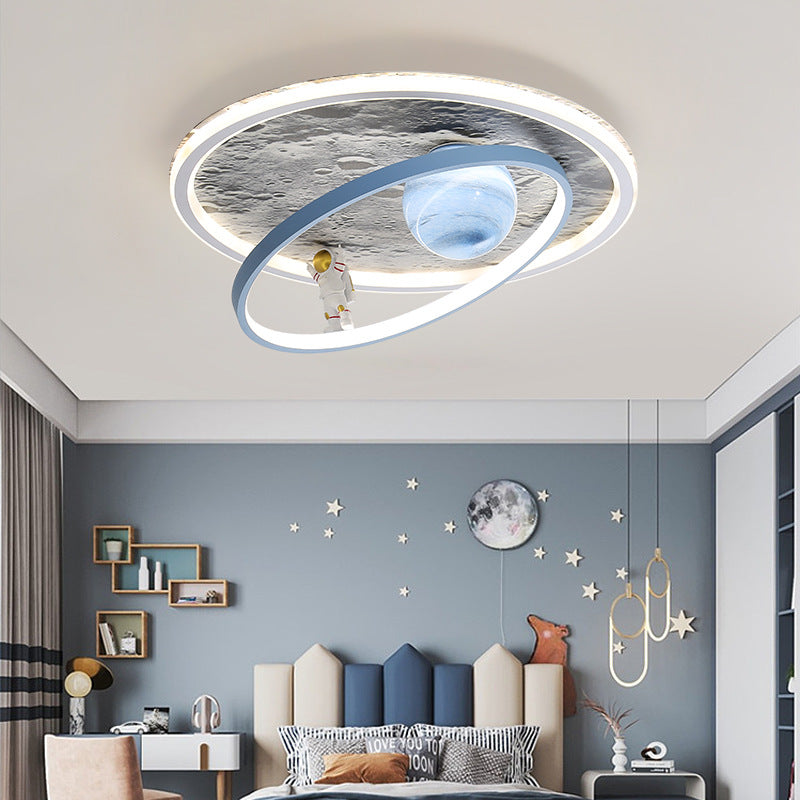 Plafonnier LED contemporain pour enfants scandinaves en fer aluminium résine acrylique rond avec astronaute et lune pour chambre 
