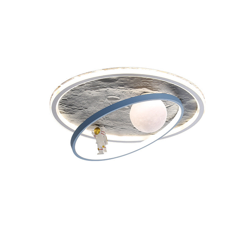 Plafonnier LED contemporain pour enfants scandinaves en fer aluminium résine acrylique rond avec astronaute et lune pour chambre 