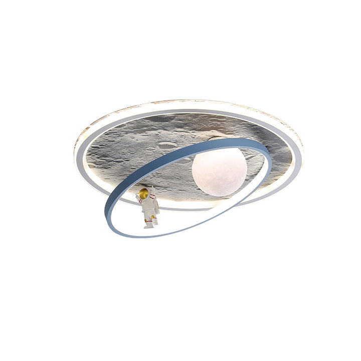Plafonnier LED contemporain pour enfants scandinaves en fer aluminium résine acrylique rond avec astronaute et lune pour chambre 
