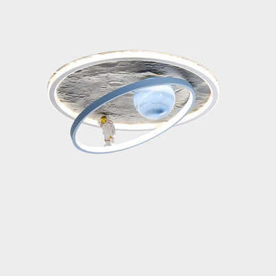 Plafonnier LED contemporain pour enfants scandinaves en fer aluminium résine acrylique rond avec astronaute et lune pour chambre 