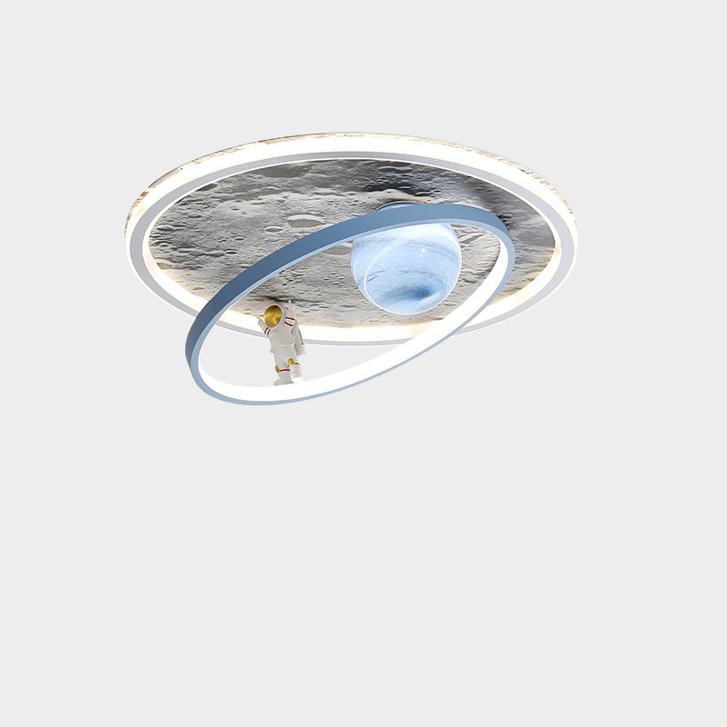 Plafonnier LED contemporain pour enfants scandinaves en fer aluminium résine acrylique rond avec astronaute et lune pour chambre 