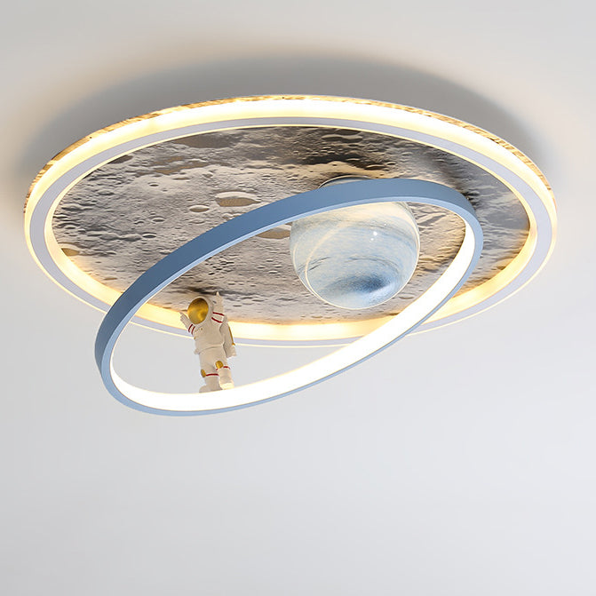 Plafonnier LED contemporain pour enfants scandinaves en fer aluminium résine acrylique rond avec astronaute et lune pour chambre 
