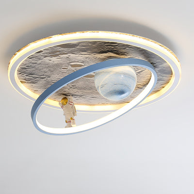 Plafonnier LED contemporain pour enfants scandinaves en fer aluminium résine acrylique rond avec astronaute et lune pour chambre 