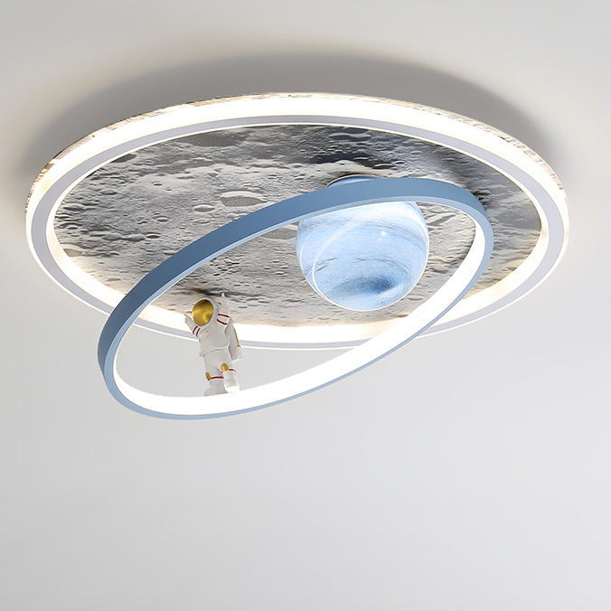 Plafonnier LED contemporain pour enfants scandinaves en fer aluminium résine acrylique rond avec astronaute et lune pour chambre 