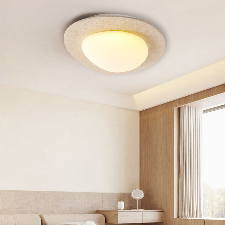 Plafonnier LED elliptique contemporain en travertin nordique en plastique pavé pour salon 
