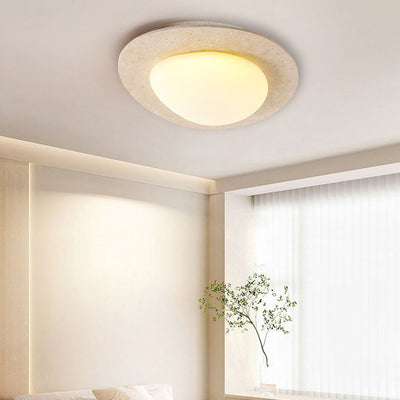 Zeitgenössische nordische Travertin-Kunststoff-Kopfsteinpflaster-elliptische LED-Unterputz-Deckenleuchte für Wohnzimmer 