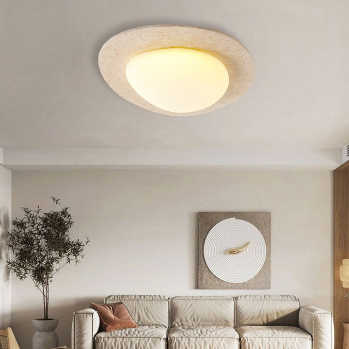 Plafonnier LED elliptique contemporain en travertin nordique en plastique pavé pour salon 