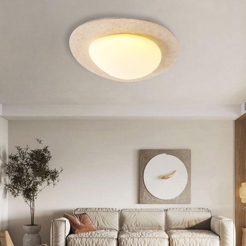 Zeitgenössische nordische Travertin-Kunststoff-Kopfsteinpflaster-elliptische LED-Unterputz-Deckenleuchte für Wohnzimmer 