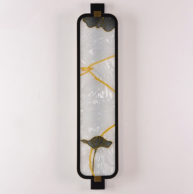 Aplique de pared LED de esmalte rectangular de hierro, latón y vidrio chino tradicional para mesita de noche 