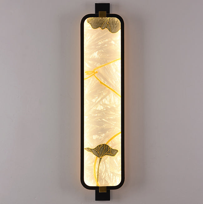 Aplique de pared LED de esmalte rectangular de hierro, latón y vidrio chino tradicional para mesita de noche 