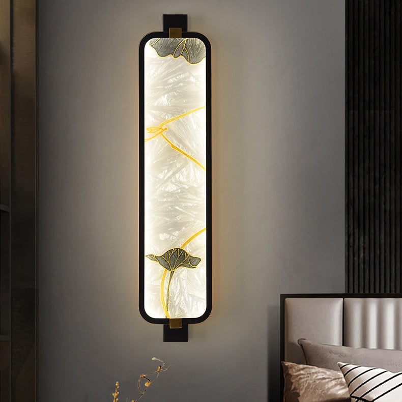 Aplique de pared LED de esmalte rectangular de hierro, latón y vidrio chino tradicional para mesita de noche 