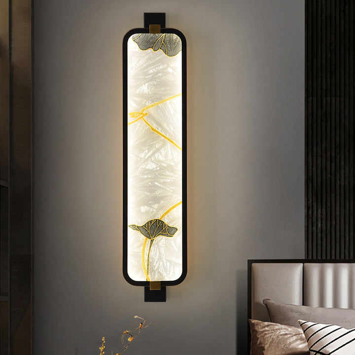 Aplique de pared LED de esmalte rectangular de hierro, latón y vidrio chino tradicional para mesita de noche 