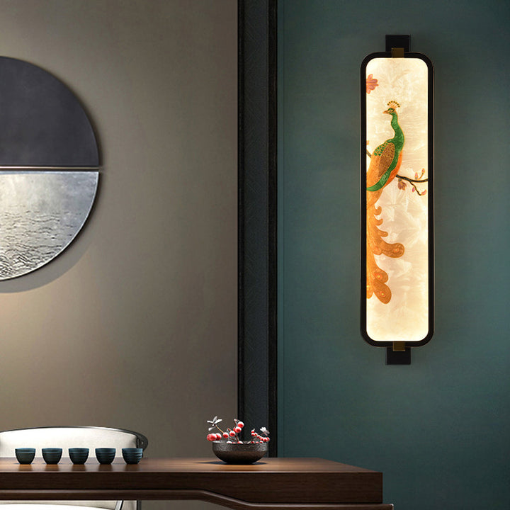 Aplique de pared LED de esmalte rectangular de hierro, latón y vidrio chino tradicional para mesita de noche 