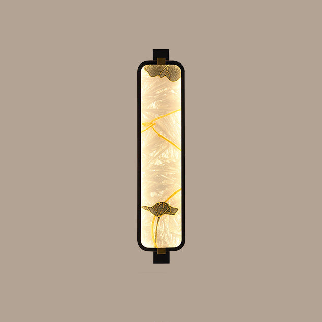 Aplique de pared LED de esmalte rectangular de hierro, latón y vidrio chino tradicional para mesita de noche 
