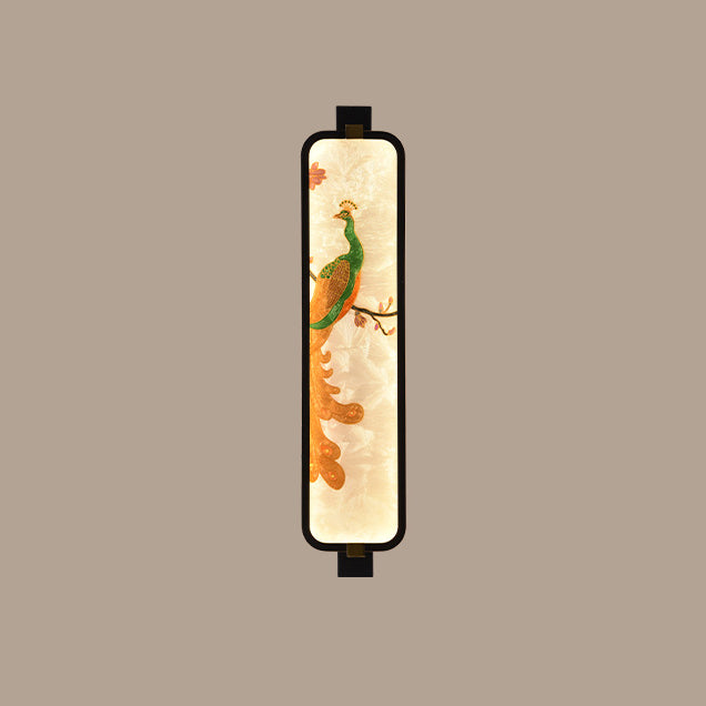 Aplique de pared LED de esmalte rectangular de hierro, latón y vidrio chino tradicional para mesita de noche 