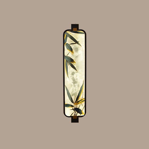 Aplique de pared LED de esmalte rectangular de hierro, latón y vidrio chino tradicional para mesita de noche 