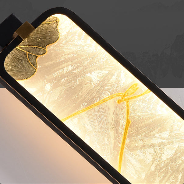 Aplique de pared LED de esmalte rectangular de hierro, latón y vidrio chino tradicional para mesita de noche 