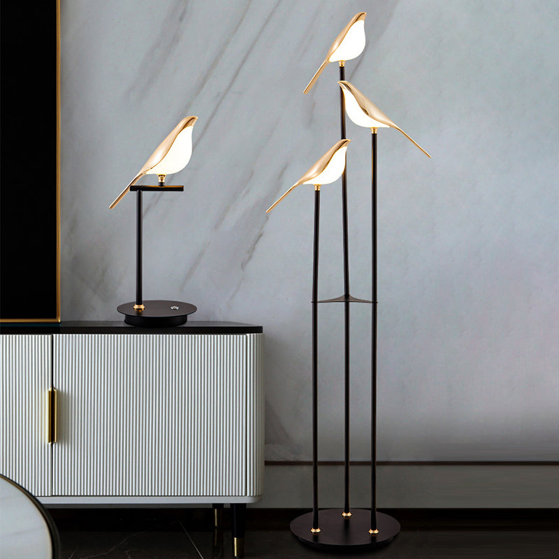 Contemporary Creative Zinc Alloy Acrylic Bird Adjustable LED Standing Floor Lamp For Living Room