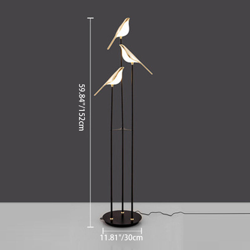 Contemporary Creative Zinc Alloy Acrylic Bird Adjustable LED Standing Floor Lamp For Living Room