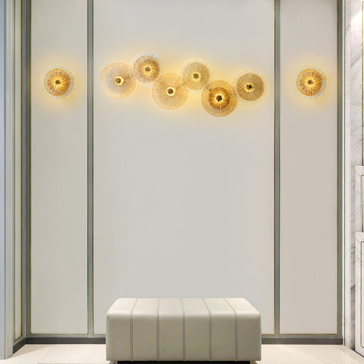 Moderne Mid-century Eisen Glas Runde Streak Lotus Blatt LED Wand Leuchte Lampe Für Wohnzimmer 