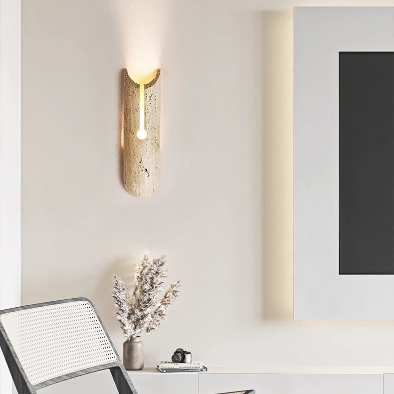 Applique murale elliptique 1-lumière en travertin naturel japonais traditionnel pour couloir 