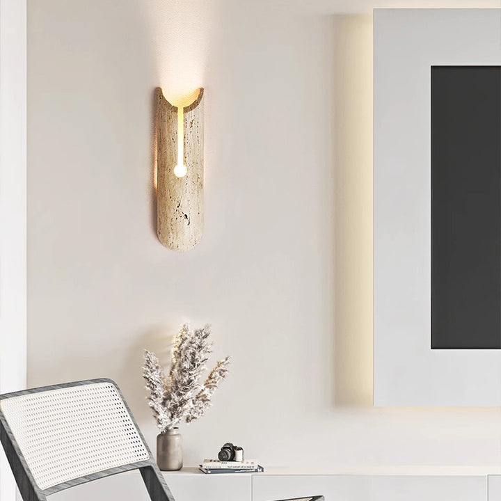Applique murale elliptique 1-lumière en travertin naturel japonais traditionnel pour couloir 