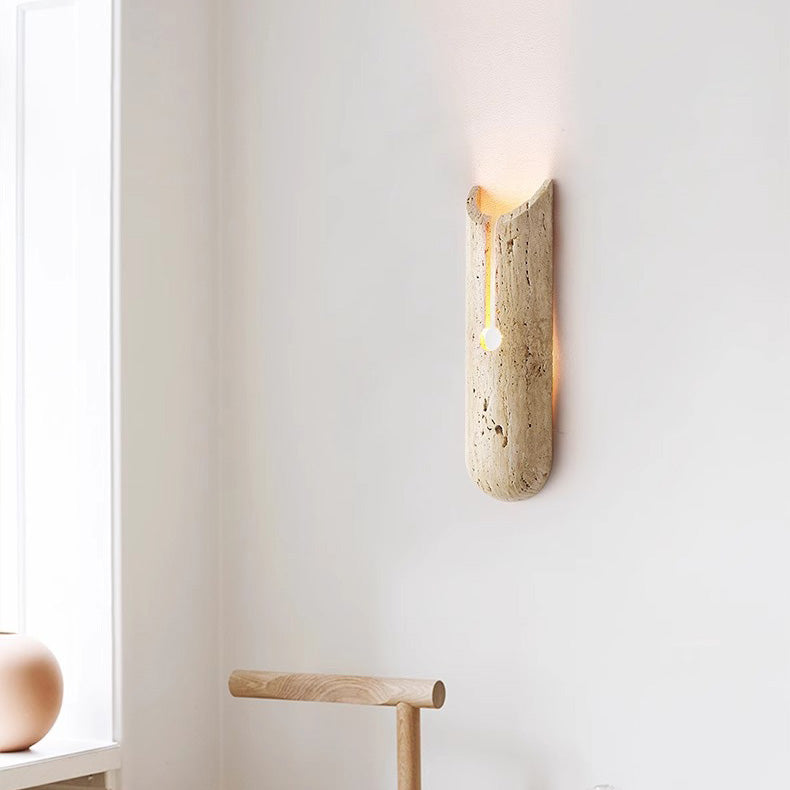 Applique murale elliptique 1-lumière en travertin naturel japonais traditionnel pour couloir 