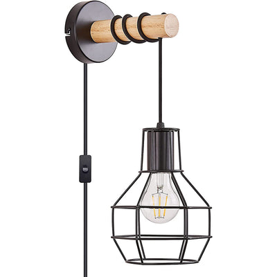 Applique murale contemporaine en métal industriel et bois avec cage grenade à 1 lumière pour cuisine 
