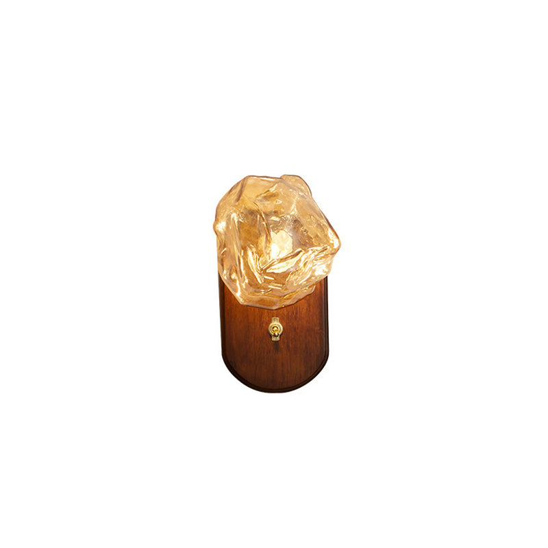 Lámpara de aplique de pared contemporánea retro de madera maciza con vidrio en forma de cubo de hielo elíptico de 1 luz para mesita de noche 