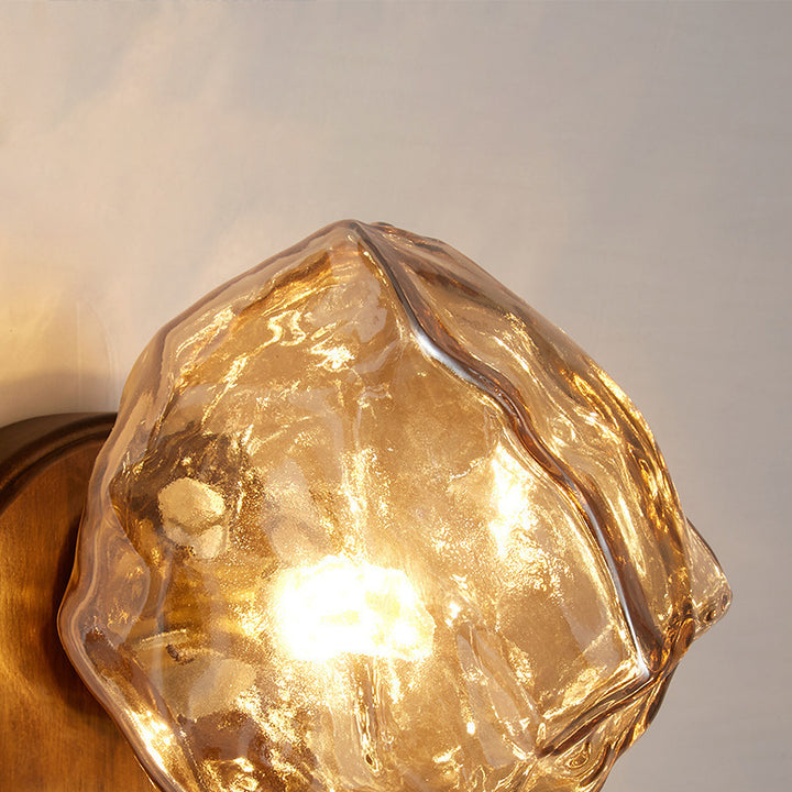 Lámpara de aplique de pared contemporánea retro de madera maciza con vidrio en forma de cubo de hielo elíptico de 1 luz para mesita de noche 