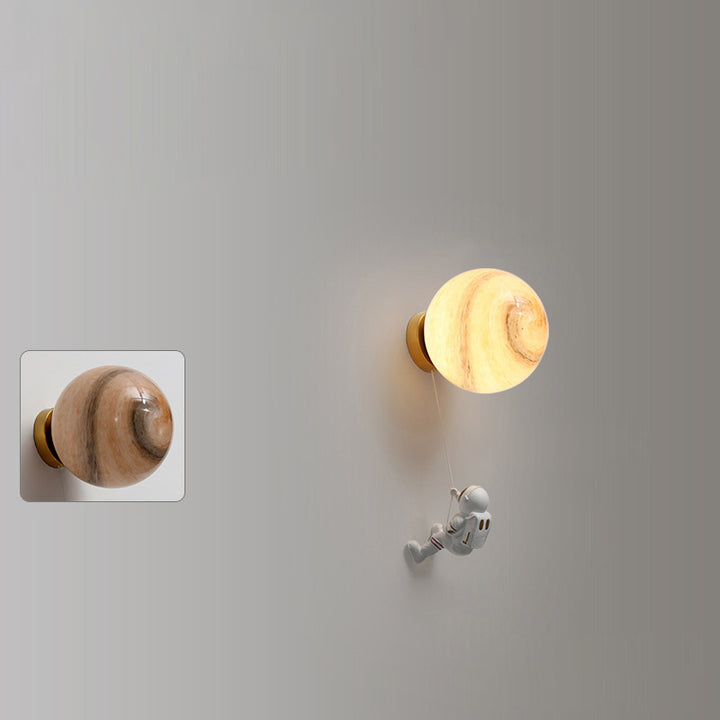 Contemporary Nordic Kids Resin Glass Ball Astronaut Lunar Planet 1-Light Wall Sconce Lamp For Bedside