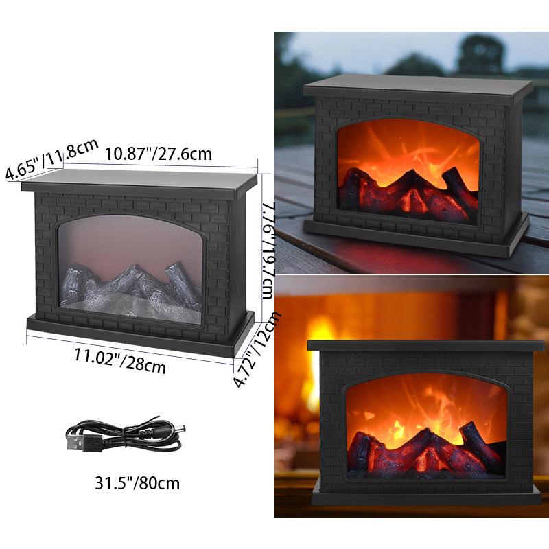 現代的なレトロABSシミュレートされた炎暖炉ラウンドバッテリ長方形LEDテーブルランプリビングルーム用 