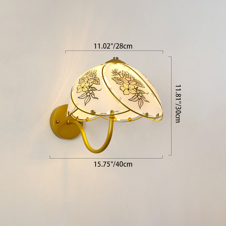 Applique Murale 1 Lumière en Métal Traditionnel Français avec Dôme en Verre et Fleur Ombellée pour Chambre 