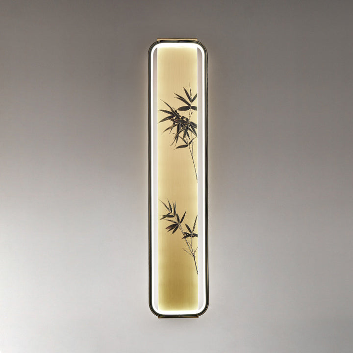 Applique murale LED en émail de cuivre chinois traditionnel rectangulaire peinte à la main avec lotus, feuille de bambou et ginkgo biloba pour chevet 