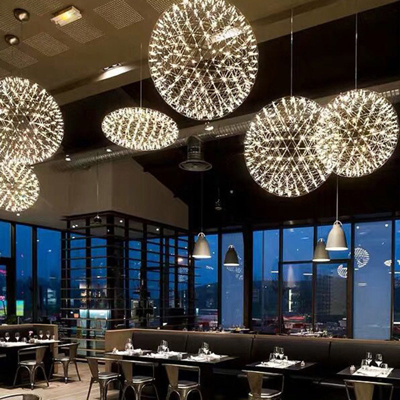 Zeitgenössische Nordic Ball Löwenzahn Edelstahl LED Pendelleuchte Für Esszimmer 