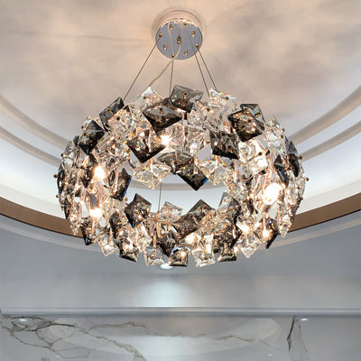 Modern Luxury Crystal Metal Round Rectangular 7/8/12/14 Light Chandeliers For Living Room