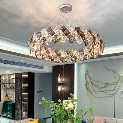 Modern Luxury Crystal Metal Round Rectangular 7/8/12/14 Light Chandeliers For Living Room