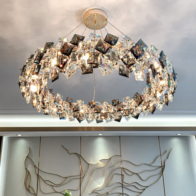 Modern Luxury Crystal Metal Round Rectangular 7/8/12/14 Light Chandeliers For Living Room