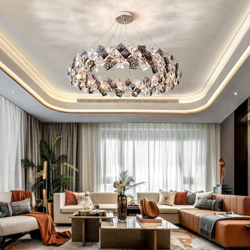 Modern Luxury Crystal Metal Round Rectangular 7/8/12/14 Light Chandeliers For Living Room