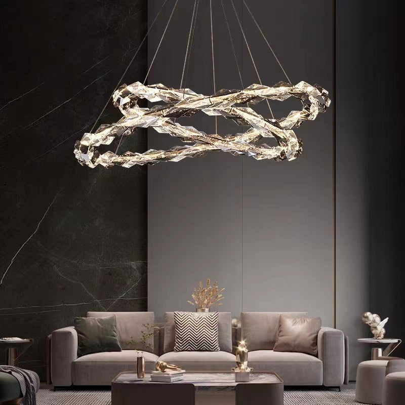 Lustres LED circulaires en alliage de luxe moderne avec cristal pour salon 