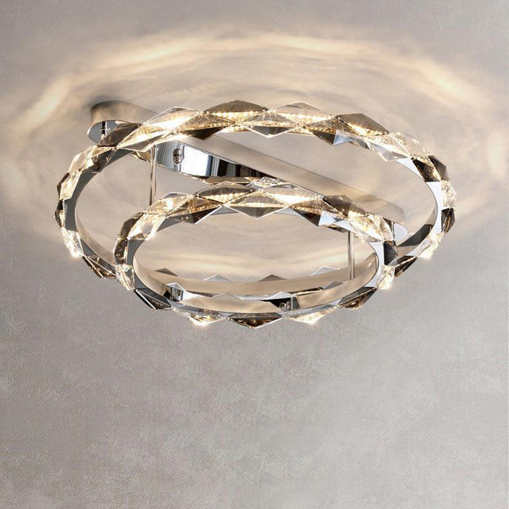Lustre LED semi-encastré moderne en acier inoxydable avec anneau circulaire en cristal de luxe pour salon 