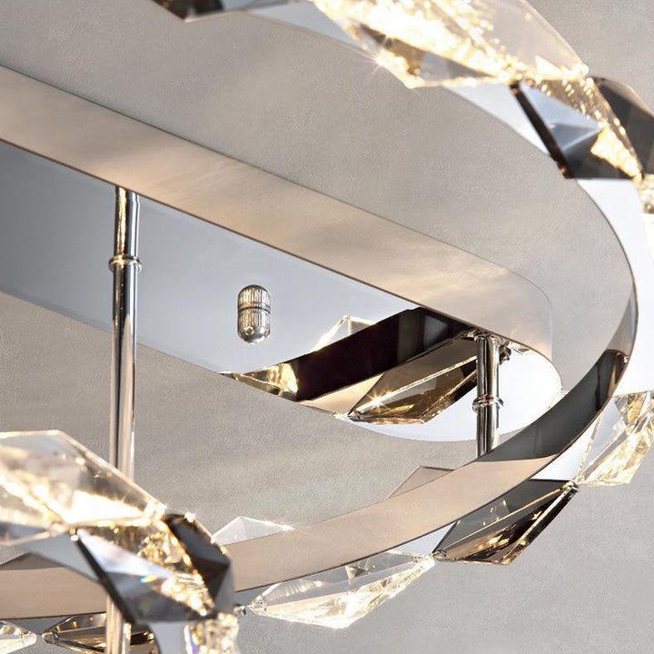 Lustre LED semi-encastré moderne en acier inoxydable avec anneau circulaire en cristal de luxe pour salon 
