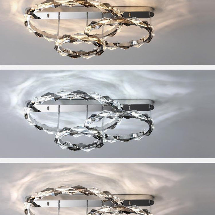 Lustre LED semi-encastré moderne en acier inoxydable avec anneau circulaire en cristal de luxe pour salon 