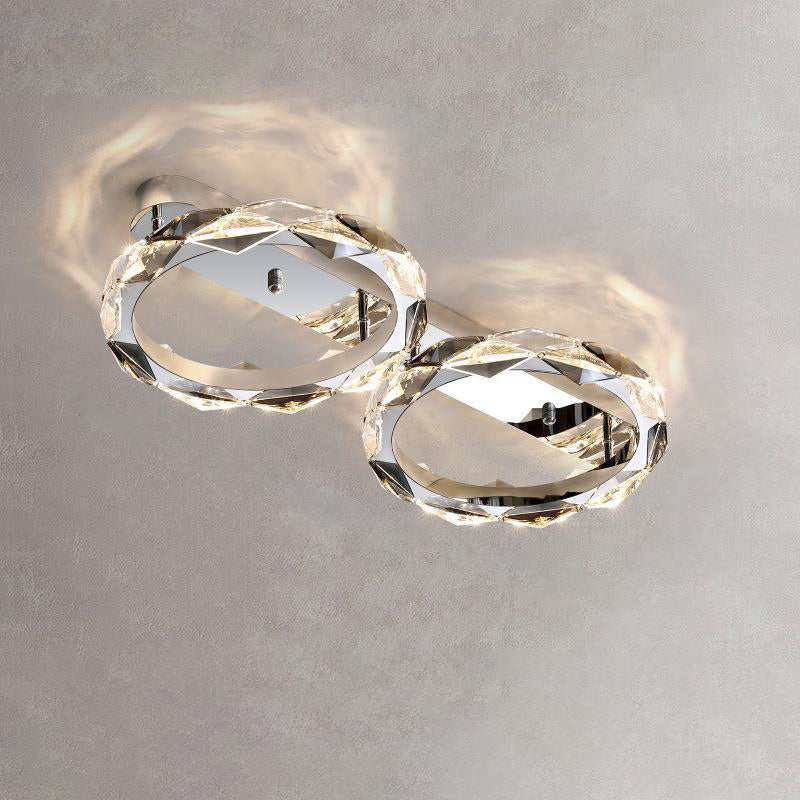 Lustre LED semi-encastré moderne en acier inoxydable avec anneau circulaire en cristal de luxe pour salon 