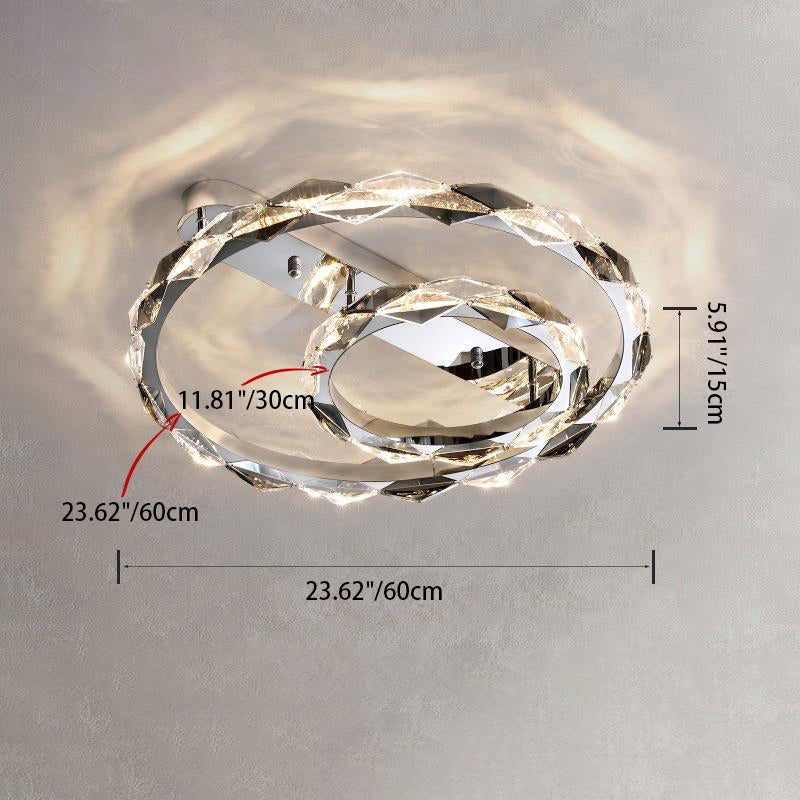 Lustre LED semi-encastré moderne en acier inoxydable avec anneau circulaire en cristal de luxe pour salon 